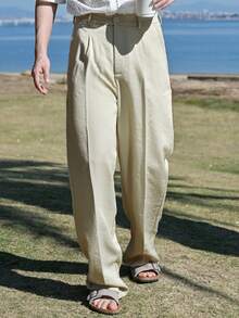 DAZY Spring Solid Beige Slim-Fit Men's Suit Pants - Beige - View 5