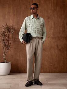 AKNOTIC Men's Herringbone Jacquard Loose Pants, Suitable For Christmas Party, Business Casual, Autumn, Boyfriend Gift, Holiday - Army Green - View 4