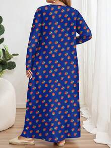 Mellowie Plus Size Long Sleeve Round Neck Dress, Suitable For Autumn/Winter Carnival - Multicolor - View 2