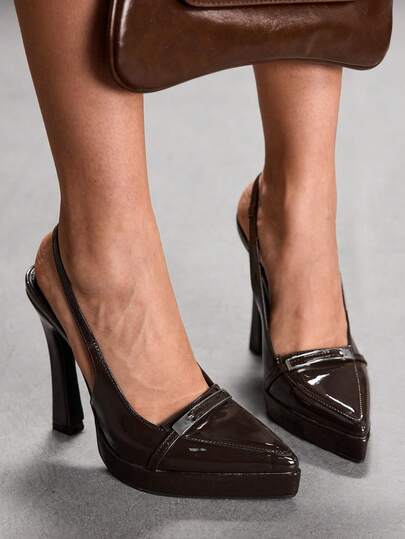 CUCCOO SZL Giày cao gót mũi nhọn chống thấm nước dành cho nữ, có khóa trang trí, chất liệu da PU, kiểu dáng tối giản và thoải mái, phù hợp cho sử dụng hàng ngày, dự tiệc, tiệc chiêu đãi, thiết kế xỏ chân hở gót.