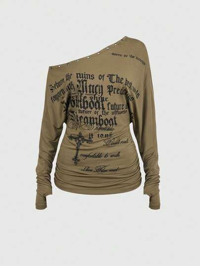 ROMWE Grunge Punk Áo thun cổ chữ V dáng ôm phong cách Grunge rách rưới