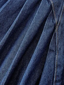 SHEIN MOD Women's Summer Casual Front Button Pleated Waist Halter Denim Dress - Blue - View 4