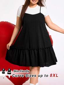 SHEIN CURVE+ CURVE PLUS /Valentine's Day/Plus Size Women's Ruffle Hem Camisole Dress, Casual Pinafore Dress - Black - View 5