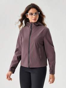 OutZeal Women Shell Jacket Daily Casual Water- Resistant Reflective Strip High Neck Drawstring Hem With Pocket - Purple - View 9