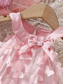 SHEIN Baby Girl Butterfly Decor Mesh Halter Neck Dress - Pink - View 5