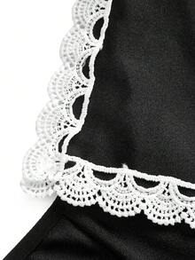 Fantasy Costume 7件套女士性感女仆装，包括亮面网纱连体衣、项圈、腕带、丝袜 - 黑與白 - 查看 7