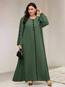 Veilorie 大码女士优雅通勤阿拉伯风格连衣裙 - 綠色 - 查看 4