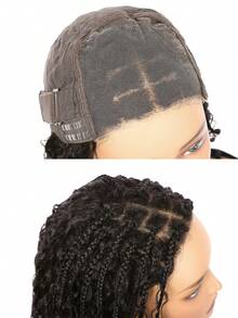 Boho Flätad Djupt Lockig 5x5 Stängning Spets Med Flätad Bob 10-14 Tum Äkta Hår Lockigt Djupt Vågigt Limfritt Förskuret Plockat Transparent Spets Kort Peruk Klar Att Gå Svart Peruk - Natural Black - Visa 7