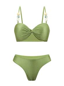 Swim Oasis 3pcs Women's Swimwear Bikinis Swim Pants Coverups Summer Palm Tropical Prints All-Season Chic Outfit Essential For Parties, Dates Perfect For Music Festivals & Streetwear, Festival Fashion | Pool And Vacation | Lace Top, Women's Top, Women's Swimwear - Green - View 8