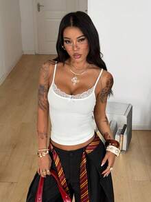 Coolane Women's Spring/Summer Basic Concert Outfit Y2K Daily Wear Homecoming Streetwear Casual Lace Bow Knit Stretchy White Crop Tube Top - White - View 4