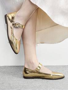 CUCCOO BIZCHIC Women's Shoes Spring And Autumn Comfortable Casual Cute Flat Shoes, Fashionable Commuting Silver Buckle With Square Buckle, Closed Low Vamp Small Square Toe Simple Slip On Shoes Office Vacation Women's Shoes Valentine's Day - Gold - View 8