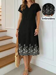 Miaspire Vestido midi de mujer con cuello en V y manga corta con estampado floral