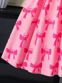 SHEIN 两件套少女优雅短袖串珠上衣搭配印花连衣裙，配腰带，适合春夏、假日、夏季、旅行穿着。 - 粉色 - 查看 7