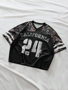 AXEPEAK Áo thun nam cổ chữ V in chữ và số, tay ngắn, kiểu dáng thường ngày, đa năng, thích hợp đi làm. - màu đen - Xem 2