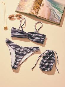 Aralina بيكيني مجموعة ملابس سباحة نسائية صيفية مخططة بتصميم ملفوف جذاب - متعدد الألوان - مشاهدة 9