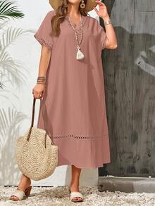 Vestido casual de vacaciones de unicolor talla - Rosa vieja - Ver 6