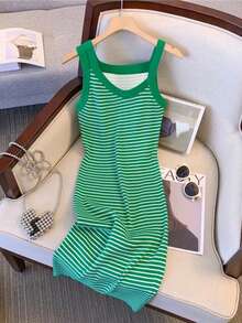 GlowEve 女士休闲条纹V领无袖连衣裙，夏季 - 彩色 - 查看 3