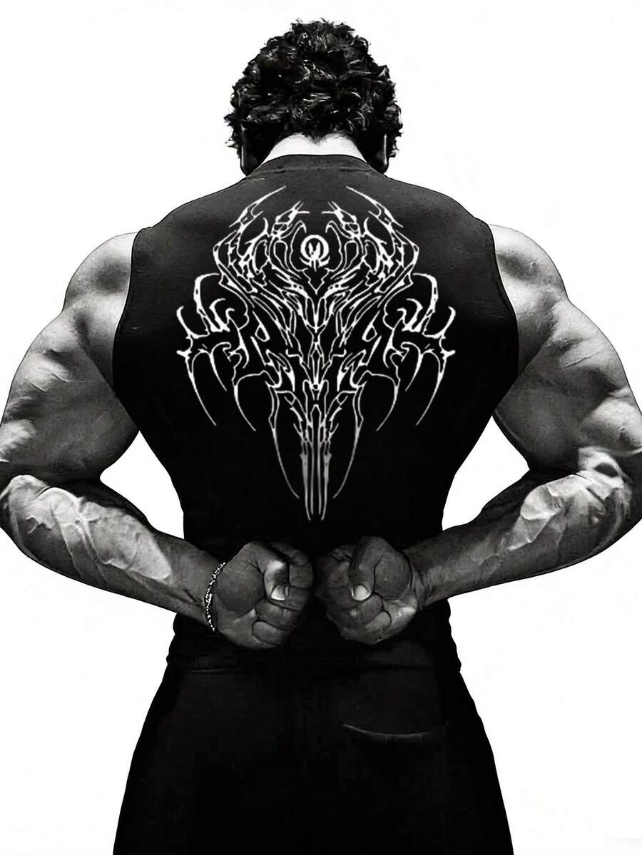 RISE LYT Áo tank top thể thao nam màu đen in họa tiết thời trang, áo nén không tay nam, áo bó cơ nam, áo không tay nam, áo tank top nén, áo thun không tay - màu đen - Xem 1
