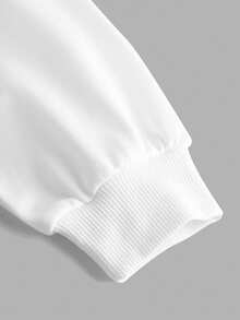 SHEIN Girlism Tween Girl Casual Cropped Textured Long Sleeve Sweatshirt For Everyday Wear,In Fall/Winter, Streetwear - White - View 3