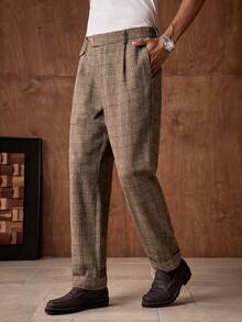 AKNOTIC Business Casual 男士梭织休闲宽松直筒裤，时尚日常穿着 - 杏色 - 查看 4