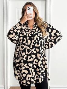 SHEIN CURVE+ Áo sơ mi dài tay dáng suông, in họa tiết, cỡ lớn, thích hợp mặc hàng ngày vào mùa thu và mùa đông. - Nhiều màu - Xem 6