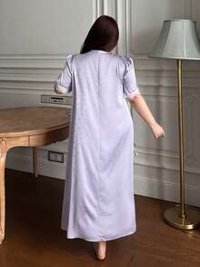 Dazy Plus Fashionable & Elegant Chiffon Contrast Lace V-Neck Loose Plus Size Women Long Nightgown - Mauve Purple - View 4