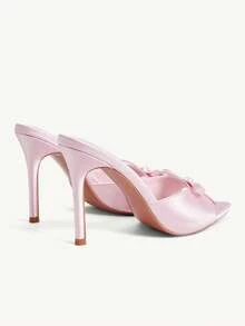 CUCCOO CHICEST 女士粉色缎面春夏蝴蝶结元素时尚性感尖头细高跟拖鞋 - 粉色色丁 - 查看 5