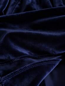 Lyxana 女士优雅纯色百搭丝绒西装外套和鱼尾裙两件套，秋季 - 藏蓝色 - 查看 5