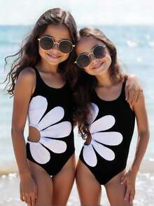 Emery Rose Kids Emery Rose Kids Tween Tween Girl Floral Knitted Spaghetti Strap Bikini Top - Black and White - View 2