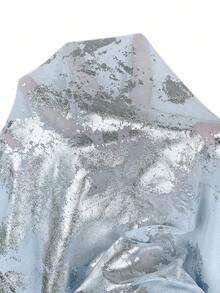 Silquee 性感立领几何网纱长袖衬衫，黑色底色搭配金色箔印，丝滑可拆卸领子，修身透视上衣，适合休闲、约会、夜店、派对、鸡尾酒会等场合。 - 淺藍色 - 查看 7