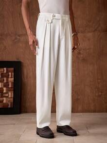 AKNOTIC Men's Off-White Pleated Pants,Elegant Straight Leg Formal Trousers For Summer Graduation,Banquet,Business,Commute,Solid Corduroy Slacks - White - View 3