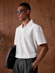 AKNOTIC Business Casual 3件装男士夏季波浪扎染提花短袖Polo衫 - 白色 - 查看 6