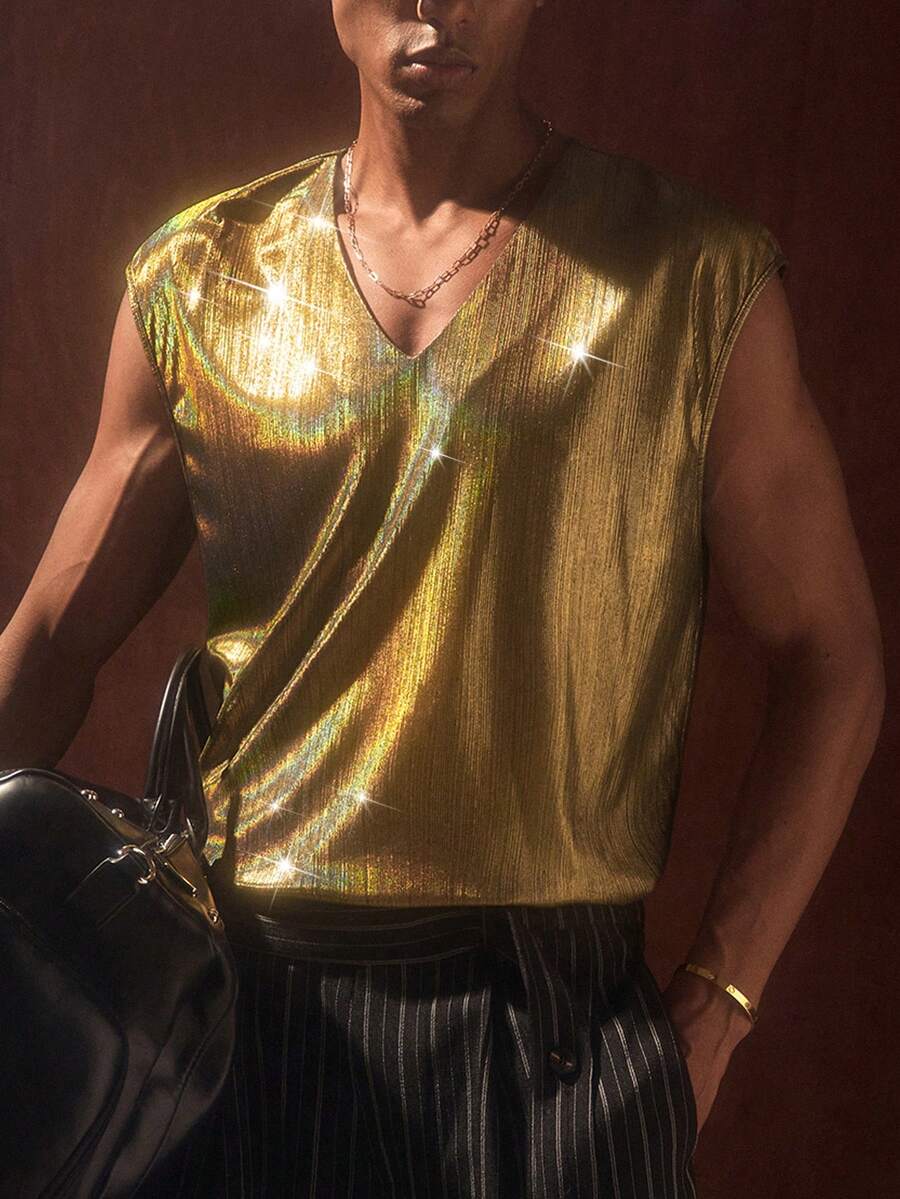 AKNOTIC Business Casual 男士休闲黑色纯色背心，宽松版型，适合春夏穿着，可用于通勤、健身、约会、聚会、日常穿着等场合，小众风格。