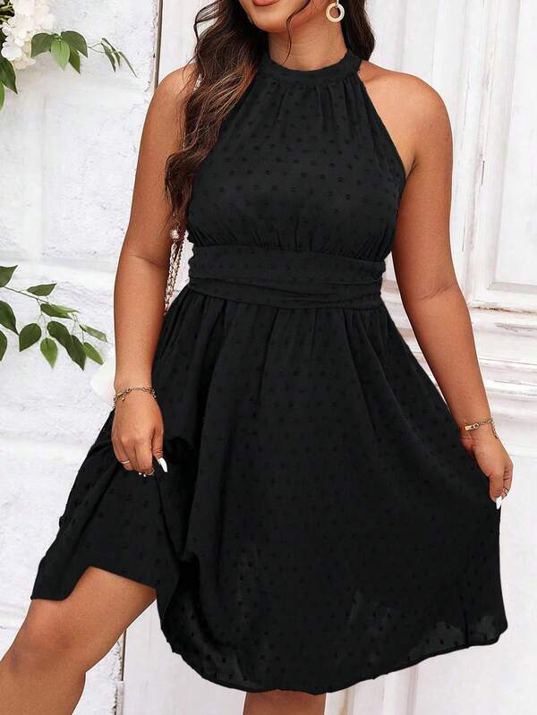 SHEIN Clasi Plus Swiss Dot Halter Neck Dress