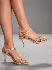 CUCCOO SZL Women's Fashion High Heel Sandals, Fashionable Rhinestone Embellished High Heel Sandals - Champagne - View 3