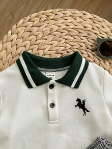 男婴可爱学院风休闲针织Polo衫和格子裤套装 - 彩色 - 查看 5