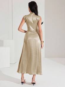 Heiryn Women's Elegant Solid Color Twist Knot Sleeveless Dress, Suitable For Commuting Satin Dress Silky Dress - Khaki - View 2
