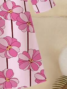 1pc 4-7 Years Old Girls Toddler Middle Eastern Style Floral Digital Print + Embroidery Trim Loose Long Sleeve Dress, Casual Versatile For Daily Wear/Party, Spring/Summer/Autumn Pink Modest Dress Flower Girl Dress Pink Floral Print Abaya Sets Girls Girl Long Sleeve Dress - Multicolor - View 5