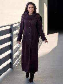 Durrani Popal Women's Elegant, Refined, Dignified Daily Commute Street Fashion New Fashionable Versatile Wide Scarf Shawl Collar Button Waist A-Line Long Brown Coat,Fall Winter Clothes For Women Women's Winter Coat New Year - Coffee Brown - View 6