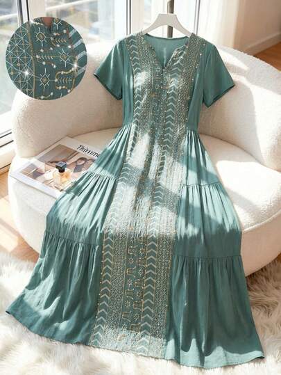 Al Najma Vestido elegante de mujer con bordado de lentejuelas en estilo árabe