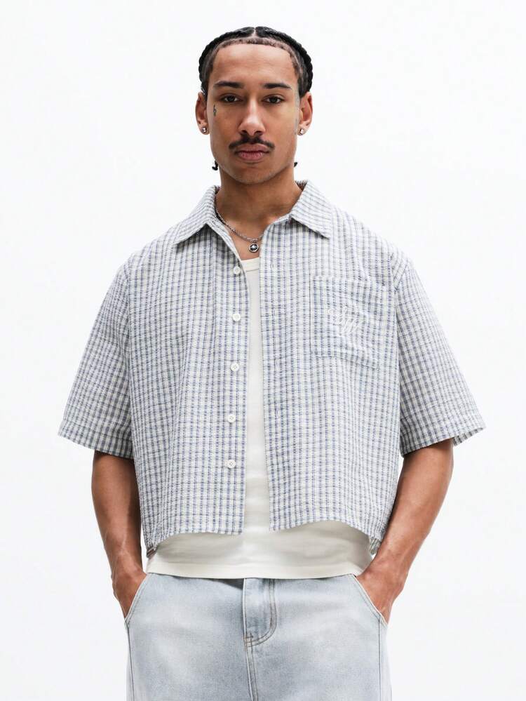 크롭핏 체크 버튼다운 셔츠 (포켓 포함)