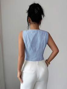 Selianne 时尚女士条纹优雅衬衫，玫瑰金纽扣，通勤风，适合约会、通勤、夏季、返校、办公、度假等场合，百搭单品。 - 藍色 - 查看 2