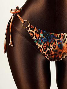 Mistrie Bộ bikini gợi cảm buộc dây cổ họa tiết da báo dành cho nữ mùa hè, kèm áo khoác ngoài và váy. - Nhiều màu - Xem 8