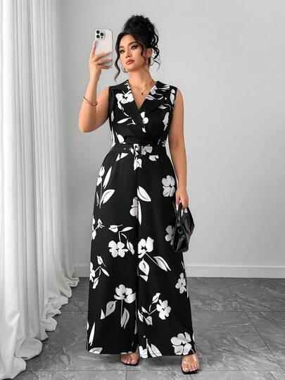 Elenzga Women's Fashionable & Elegant Sleeveless Floral Jumpsuit