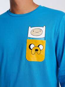 ADVENTURE TIME X SHEIN Men's Casual Knit Patched Pocket Dog Print T-Shirt & Allover Print Yellow Pants Loungewear Set
