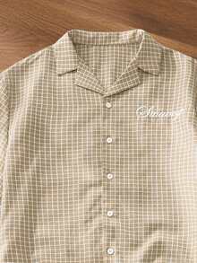 SWAVVY Men's Plaid Print Embroidery 2 In 1 Shirt - Apricot - View 4