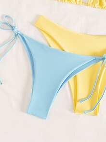 Swim Basics 3pcs/Set Women's Solid Color Halter Tie Sexy Bikini Swimwear Set, Summer Beach - Multicolor - View 4