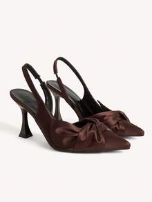 CUCCOO CHICEST Women's High Heels Pointed 9CM Women's Elegant Stiletto Shoes Back Strap Easy To Wear Cross With Bow Buckle Coffee Brown High Heels Kitten Heel Sexy Versatile For Daily/Party/Valentine's Day Dating/Office Professional Shoes Women's Shoes - Mocha Brown - View 1