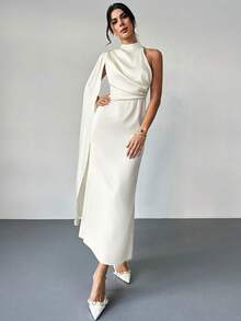 Firerie Women's Sexy  Elegant Minimalist Commuting Long Ribbon Backless Fitted Charmeuse Solid Color Asymmetry Waist Dress,Waist A-Line Dress, New Women's Dress, Waist Cinched Dress, Formal/Casual Commute,Wedding,Vacation Outfits Women,Valentine's Day Dress,Summer Dress ,Wedding Dress,Formal, Casual Date, Vacation,Prom Dress,Spring Break Outfits - Apricot - View 7