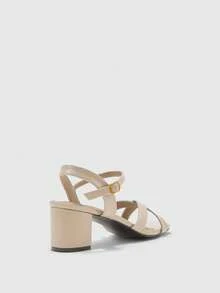 CUCCOO BIZCHIC 女士黑色绑带简约方头粗跟/细跟中/高跟鞋，优雅休闲舒适，适合工作、休闲、约会、正式场合穿着 - 杏色 - 查看 9